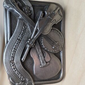VTG 1984 Country Western Music Belt Buckle By Bergamot Brass Works Made in USA